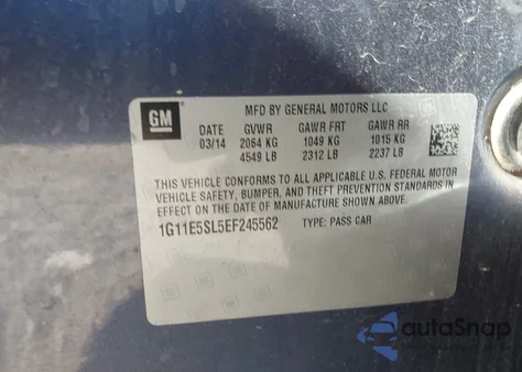 2014 Chevrolet Malibu 2Lt from USA, damaged, VIN 1G11E5SL5EF245562